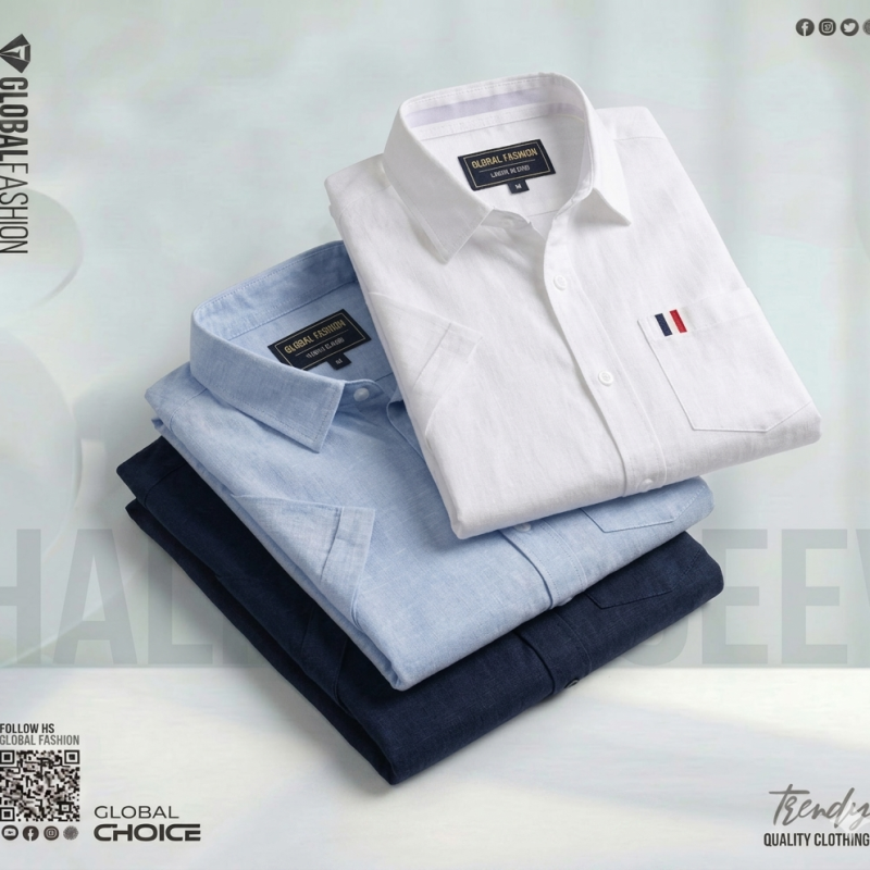 Remi Cotton Shirt, NHS-102, Combo-03 (Blue+Sky+White)
